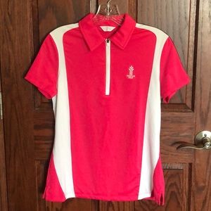 Golf shirt zip up pink and white shirt